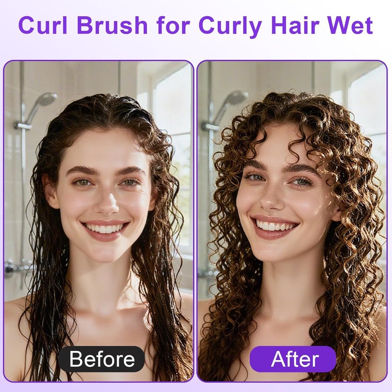 Weldilgit 2-Pack Curly Hair Brush, Curl Defining Brush with Soft Boar Bristles Detangling Tangled Glides, Wide-Teeth Design Effortlessly Shaping & Defining Curls, Curling Definer for Wet & Dry Hair(Pink Purple) - Image 4